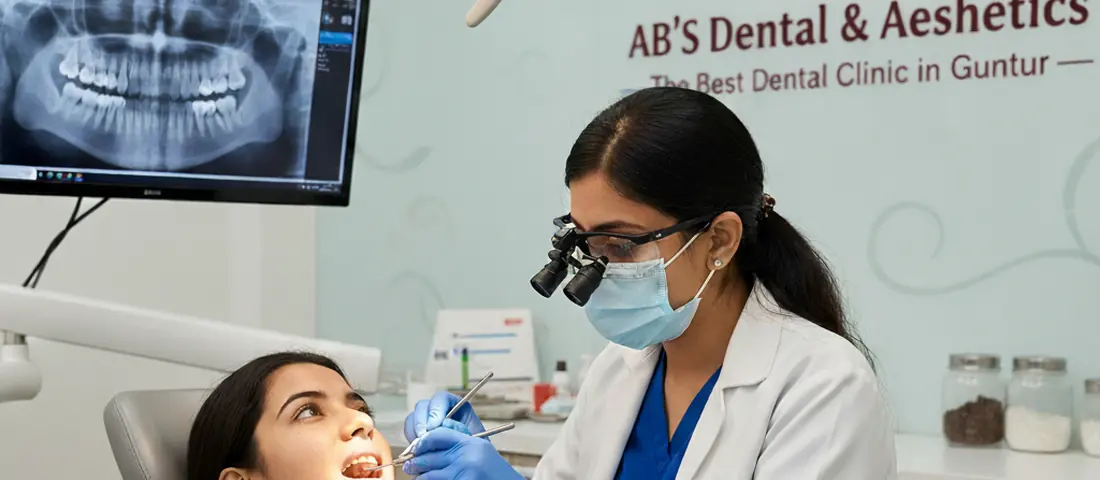 Dentist treating a patient at AB’S Dental & Aesthetics in Guntur
