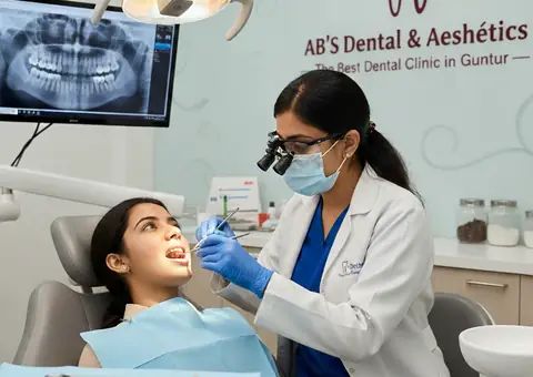 Dentist treating a patient at AB’S Dental & Aesthetics Guntur